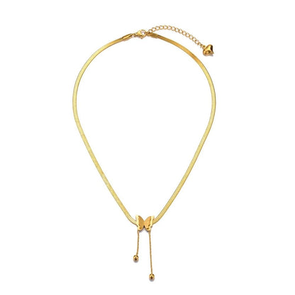 Colar Borboleta Vintage Feminino Dourado Aço Inoxidável Lâmina Correntes de Cobra Pingentes Estéticos Gargantilha Joias Femininas Presente Para Mulher