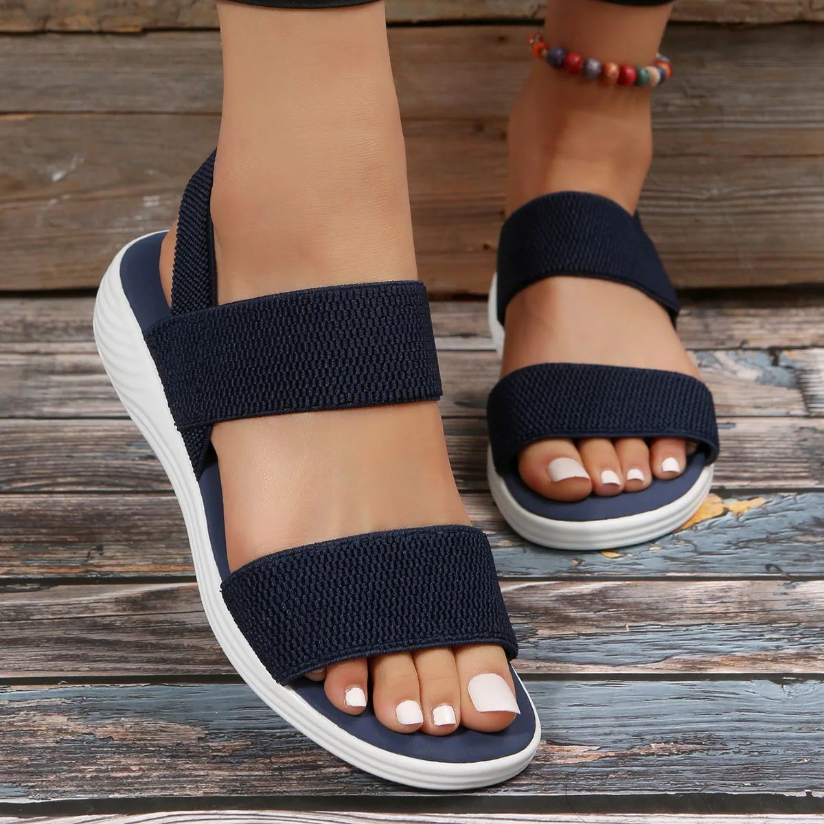 Women's Knit Elastic Cloth Wedge Sandals Slip On Lightweight Walking Sandals Women Plus Size Comfortable Summer Shoes Woman 2024