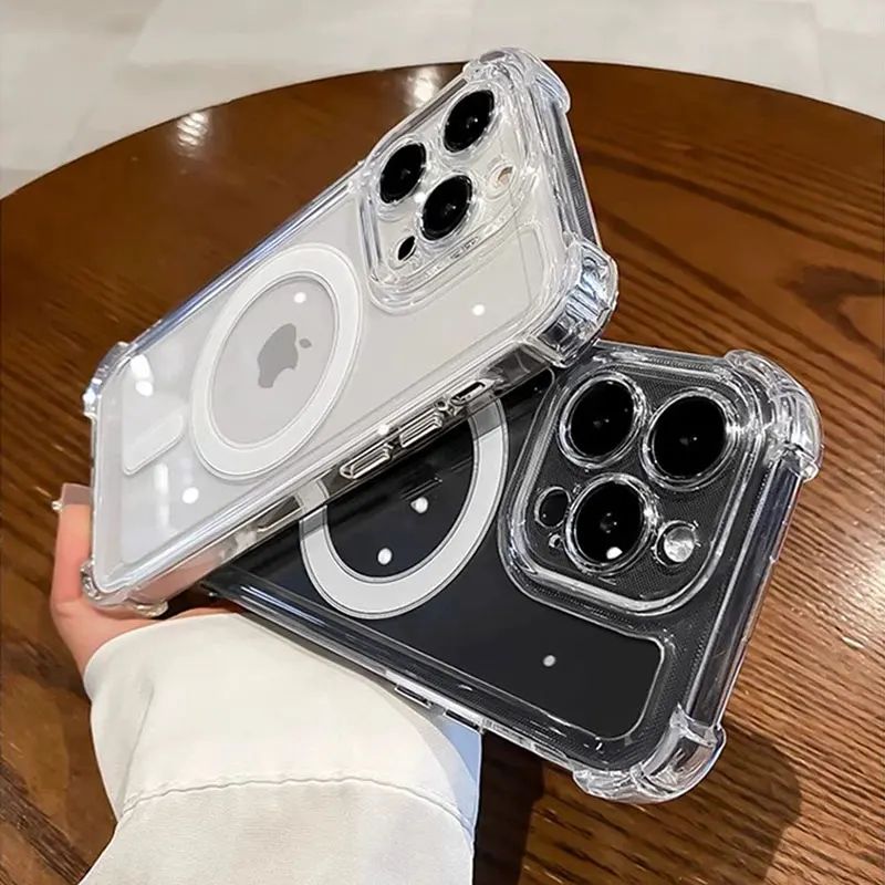Capa de Celular Magnética Transparente para iPhone 17 Air 16 15 14 Plus 13 12 11 Pro Max Carregamento Sem Fio Magsafe à Prova de Choque