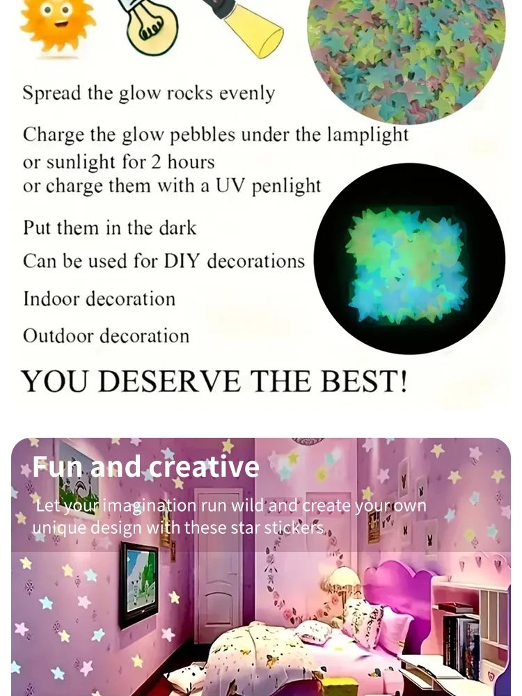 50/250Pcs Luminous Star Stickers Background Wall Decoration Bedroom Glow Stickers Fluorescent Stereo Wall Stickers Room Decor