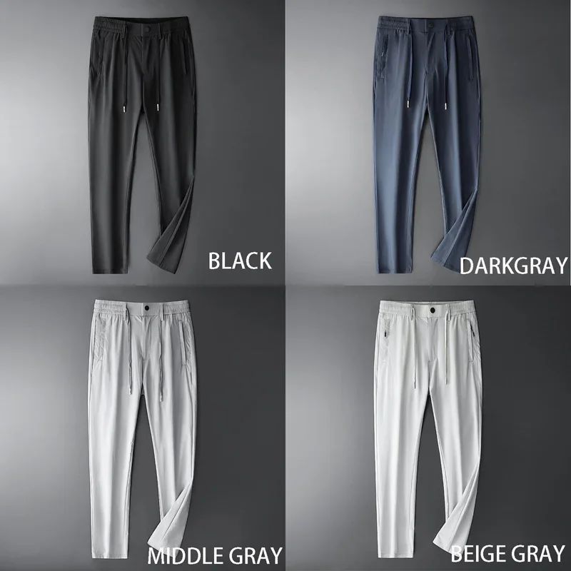 TFETTERS Brand Summer Men Pants New Elastic Waist Casual Solid Color Pants Ice Silk Thin Straight Breathable Loose Sweatpant Men