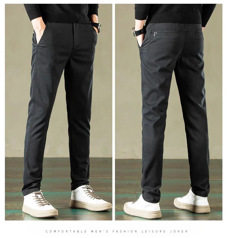 2024 Primavera Novas Calças Casuais Masculinas Marca de Roupas Negócios Cintura Elástica Grossa Clássica Slim Calça Masculina Preto Cinza Marrom
