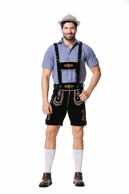 Bavarian Octoberfest German Beer Costume Male Oktoberfest Lederhosen Costume Beer Shirt Suspender Shorts Hat Cosplay Costumes