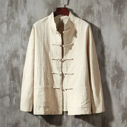 Casual Men's Chinese Style Linen Shirts Stand Collar Traditional Kung Fu Tai Chi Shirt Coat Tang Suit Uniform Jacket Men Clothes