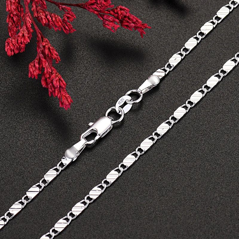 Men Women 2mm Flat Clavicle Chain Necklace S925 Sterling Silver Hypoallergenic Never Fade Multi Size 40-75cm Minimalist Fine Jewelry Gift Christmas Wedding Birthday Anniversary Wholesale