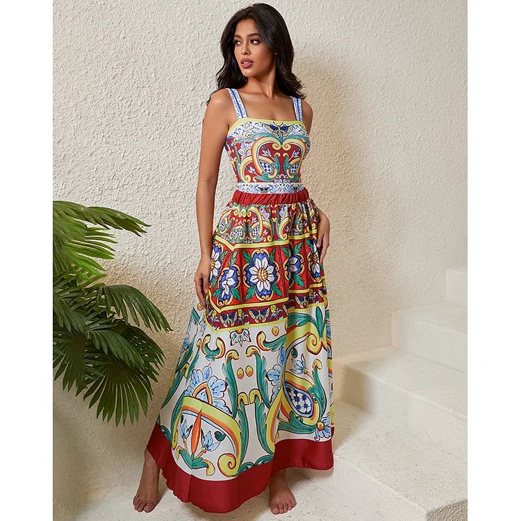 2024 Vintage Pattern Printed One Piece Swimsuit Swimwear Bikini Set Women Beachwear Clearance Wholesale