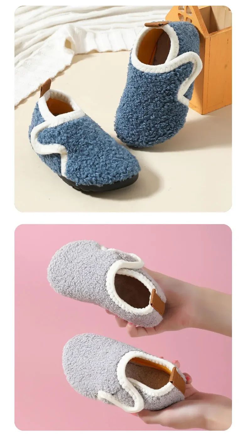 Pantuflas Child Cotton Slippers Solid Warm Kid Winter Home Shoe Boy Girl Plush Floor Shoe Indoor Soft Sole Anti-slip Cotton Shoe