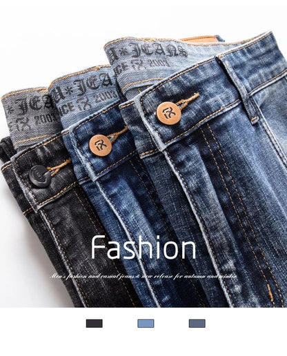 Autumn Winter New Business Men's Jeans Classic Fashion Stretch Washed Casual Denim Trousers Comfortable Straight Male pants
