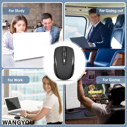 Mouse sem fio 2.4G, mouse óptico portátil de escritório alimentado por bateria, suporta níveis de DPI ajustáveis, adequado para notebooks.