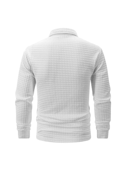 Autumn Knitted Jacquard Grid Polo Pullover Men Solid Color Casual Long Sleeved Sweatshirts Male Daily Warm Turtleneck Streetwear