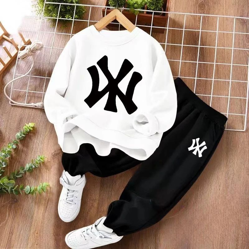 Conjunto de Roupas de Bebê Primavera Menino Carta Impressa Camisolas Pullover Top e Calças 2 Peças Terno Crianças Meninas Agasalhos da Moda