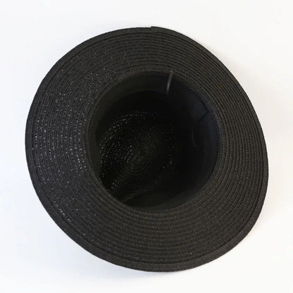 Chapéu de Sol de Verão Grande Proteção Solar Chapéus Femininos de Praia de Palha da Moda Chapéu Panamá de Grama de Luxo Feminino 60cm para Cabeça Grande