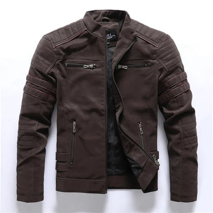 Men's autumn and winter frosted leather jacket, fashionable slim fit and brushed motorcycle fashion brand slim fit jacket