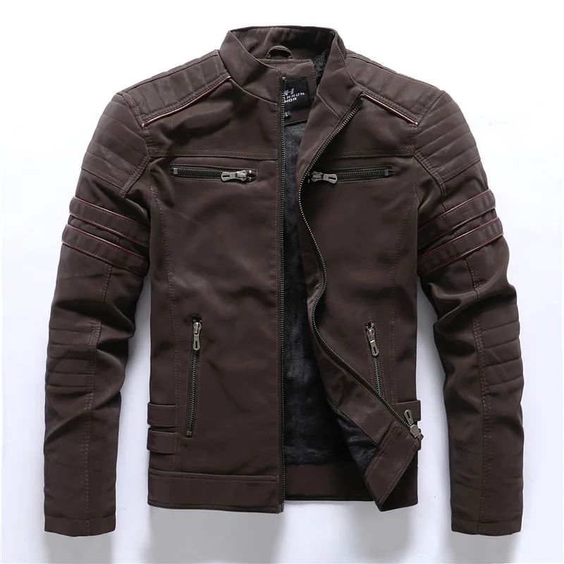 Men's autumn and winter frosted leather jacket, fashionable slim fit and brushed motorcycle fashion brand slim fit jacket
