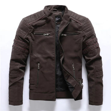 Men's autumn and winter frosted leather jacket, fashionable slim fit and brushed motorcycle fashion brand slim fit jacket