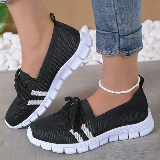 Fashion Striped Knitted Flats Women 2025 Summer Soft Sole Non Slip Walking Shoes Woman Plus Size 36-43 Low Heel Loafer Female
