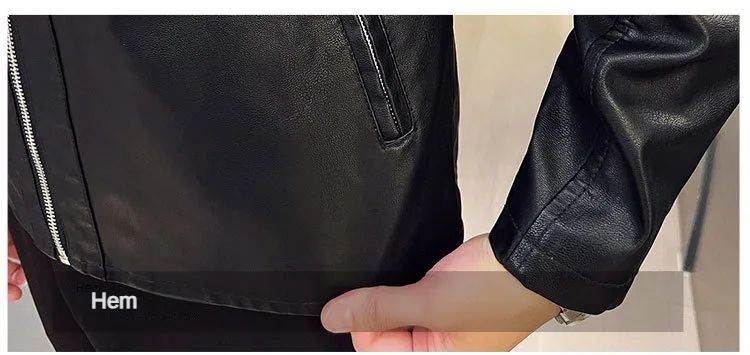 Spring and Autumn Men's Motorcycle Leather Jacket Casual Stand Collar Solid Color White Black Leather Jacket Zip Up PU Coat