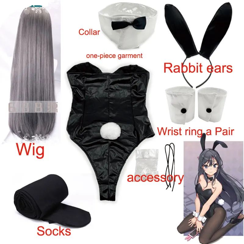 QQ for Girls Halloween Funny Costume BSR Bunny Girl Sakurajima Mai Cosplay Costume Halloween Funny Costume Black Stockings High