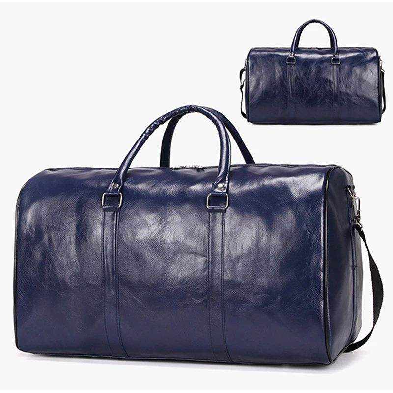 Bolsa de Viagem de Couro Grande Duffle Independente Bolsas de Fitness Grandes Bolsa de Mão Bagagem Bolsa de Ombro Preto Moda Masculina Zíper Pu 2024