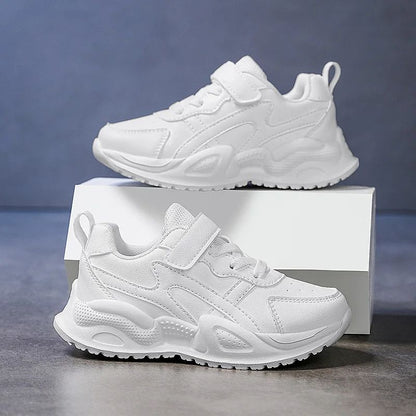 White Children's Leather Casual Shoes Boys Girls Outdoor Sports Running Sneakers Breathable Kids School Walking Non-Slip Tennis