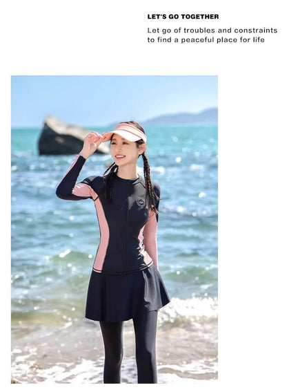 Women's Swimming Suit 2025 New Style Four-Piece Conservative Bikini Long Sleeve Long Pants Surfing Snorkeling Mother Suit