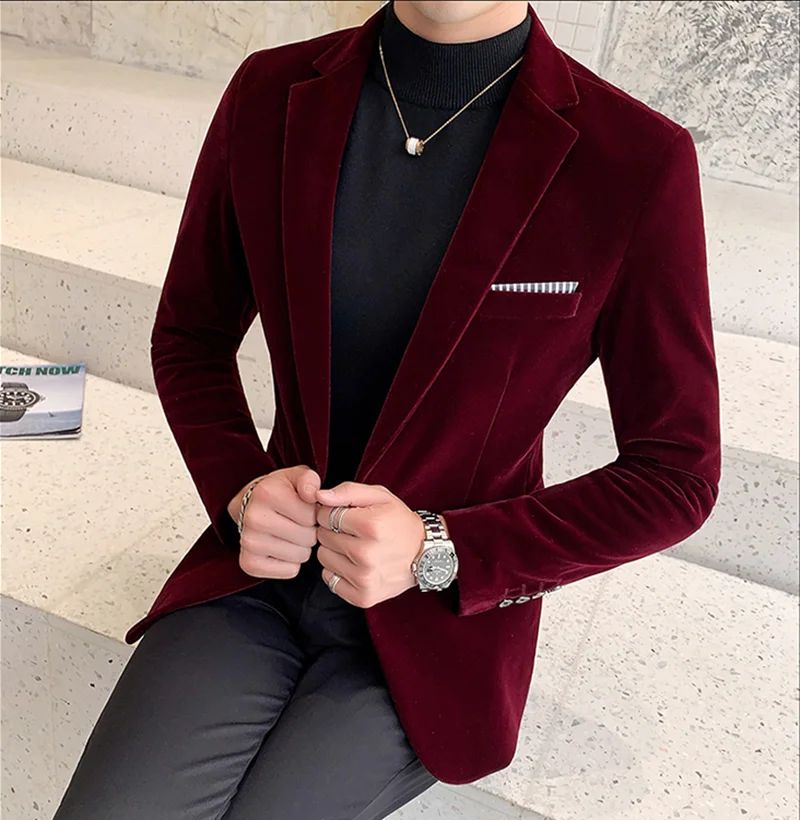 Mens Blazer Men's Fashion Business Corduroy Shirt Gentleman British Style Casual Slim-fit Wedding Work  Mens Blazer Jacket  5XL