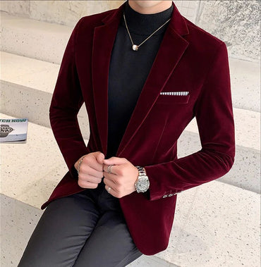Mens Blazer Men's Fashion Business Corduroy Shirt Gentleman British Style Casual Slim-fit Wedding Work  Mens Blazer Jacket  5XL