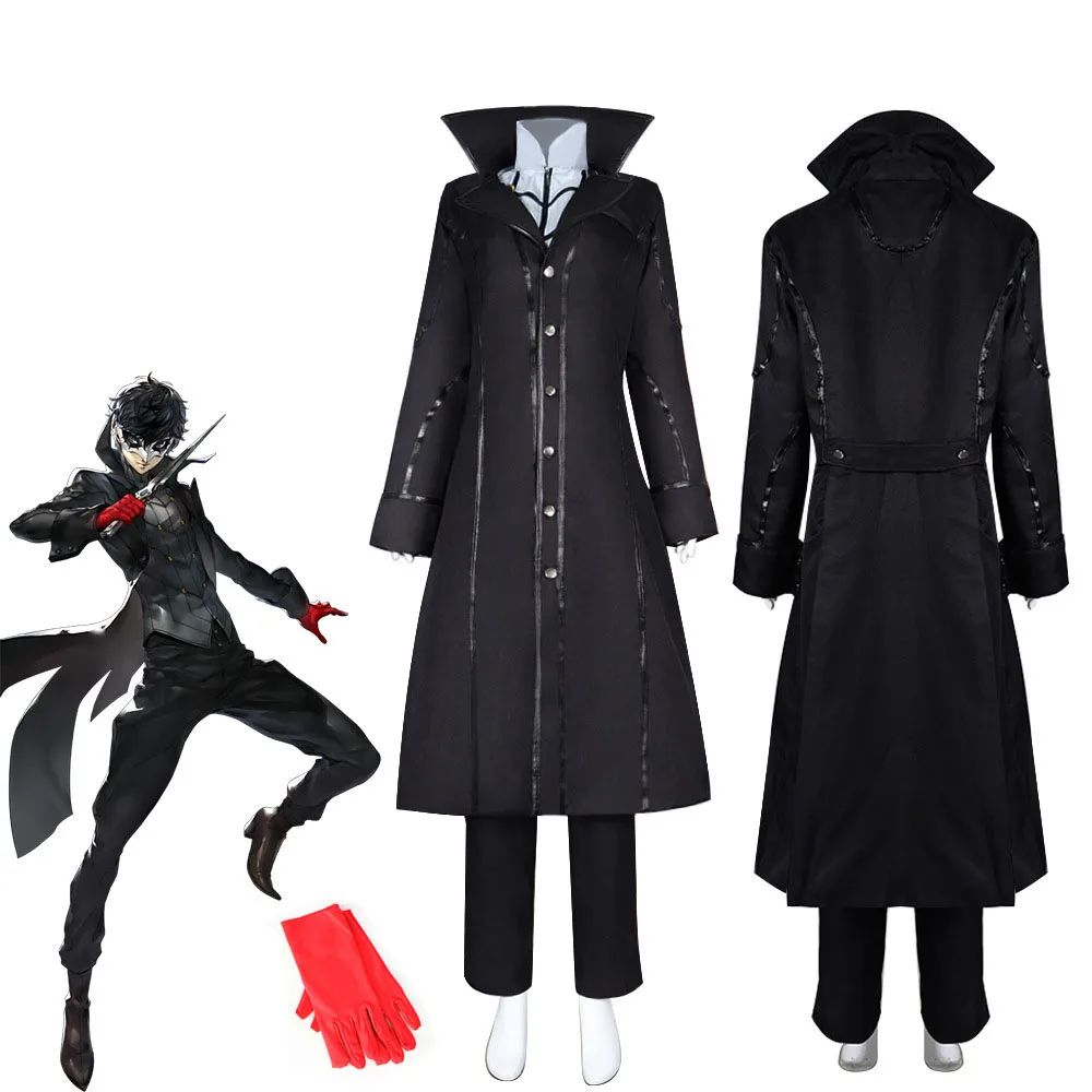 Anime Persona 5 Joker Cosplay Costume Game P5 Rain Palace Lotus Cosplay Full Set of Clothing Glove Mask Black Overcoat Uniform