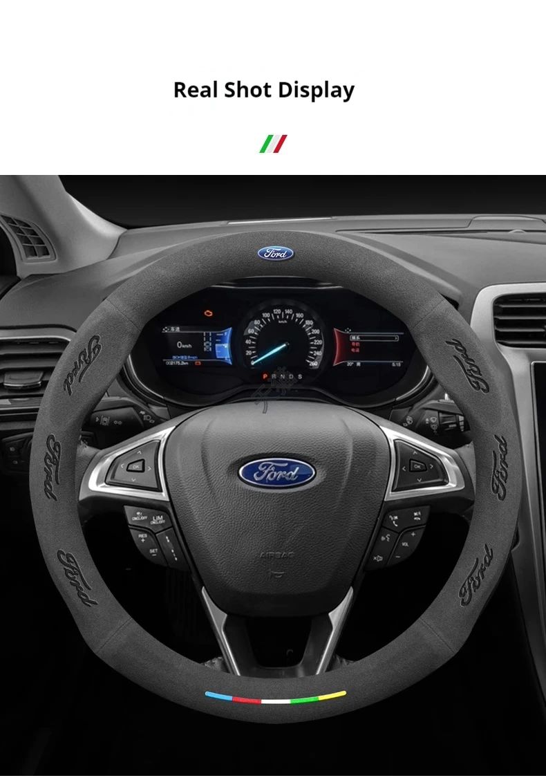 Capa de Volante de Camurça Antiderrapante para Carros Ford Mondeo Focus Raptor Puma Edge Explorer Ecosport Ranger F150 Kuga Fiesta Fusion