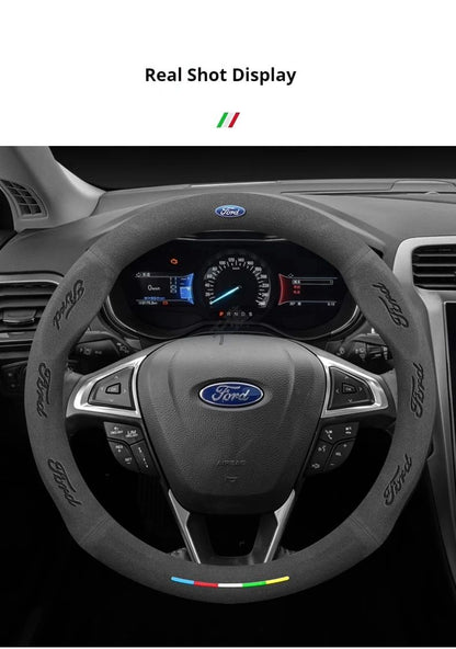 Capa de Volante de Camurça Antiderrapante para Carros Ford Mondeo Focus Raptor Puma Edge Explorer Ecosport Ranger F150 Kuga Fiesta Fusion