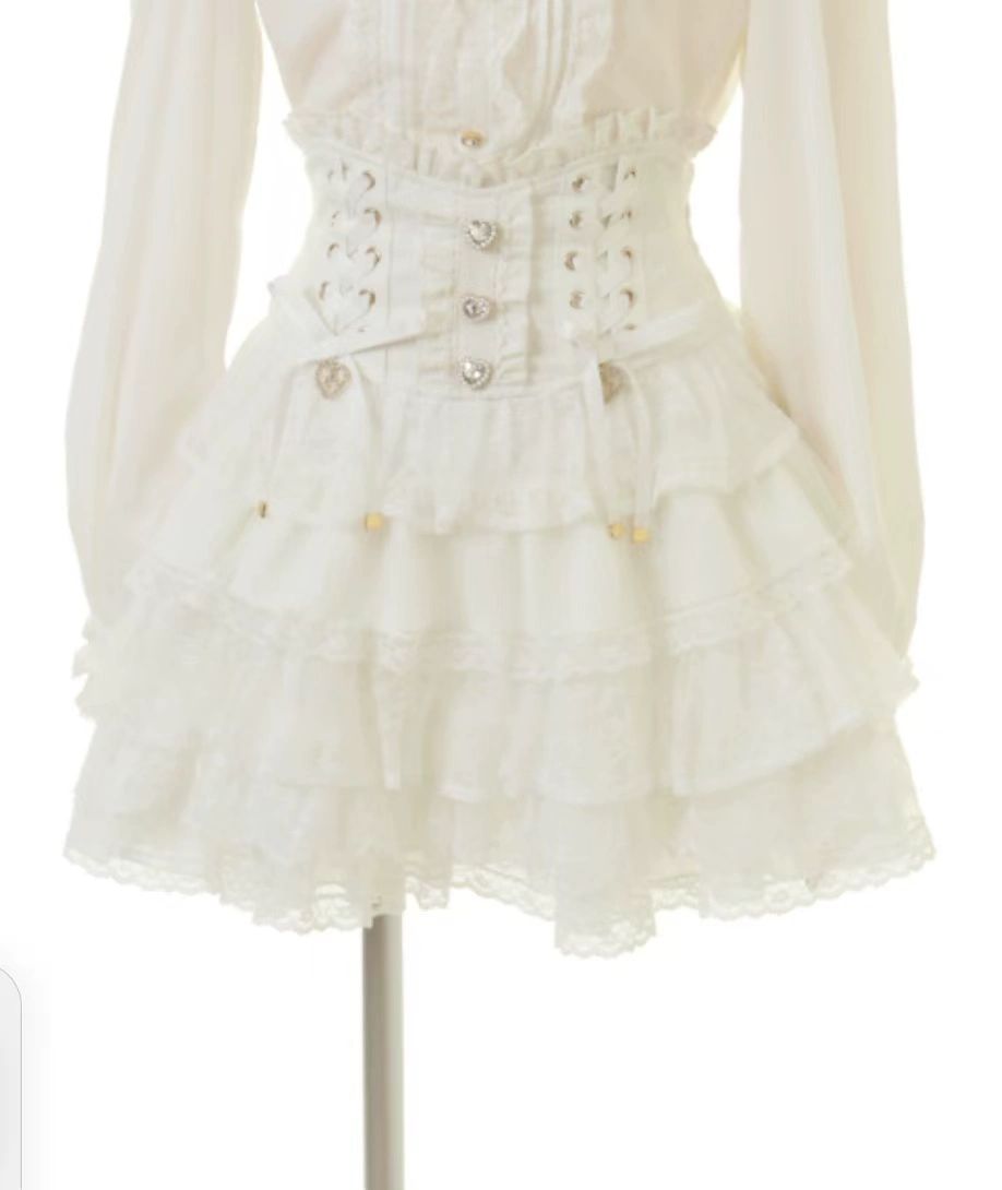 Japanese Lolita Lace Layered Skirt Women Anime High Waist Maid Style Sweet Ruffle Cake Skirt Kawaii Harajuku A-Line Mini Skirt