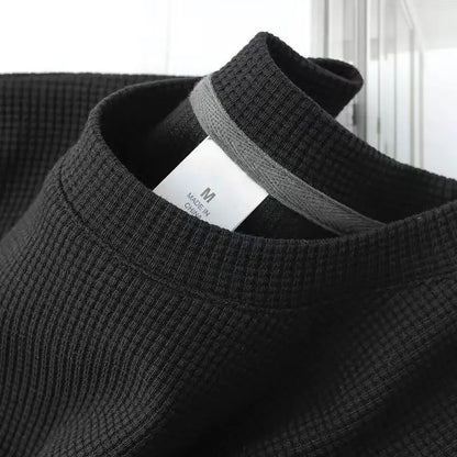 Men's Summer Waffle Round Neck Short Sleeve T-Shirt Comfortable Breathable Short-Sleeved Top for Casual Wear