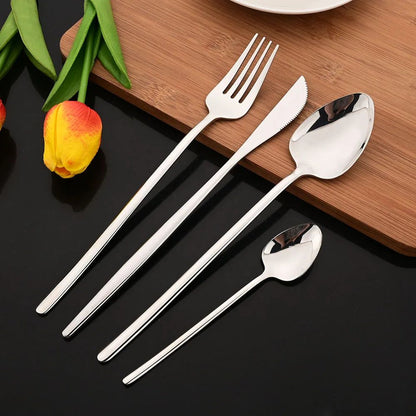 24Pcs Stainless Steel Dinnerware Set Kitchen Fork Spoon Knife Dinner Cutlery Set White Silver Western Flatware Tableware Set
