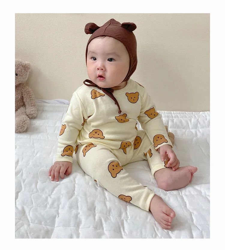 0-3T Baby Cotton Top Pant Suit Newborn Kid Boys Girls Clothes Set Long Sleeve Pj Set Cute Sweet Sleepwear Pajamas Set Outfit