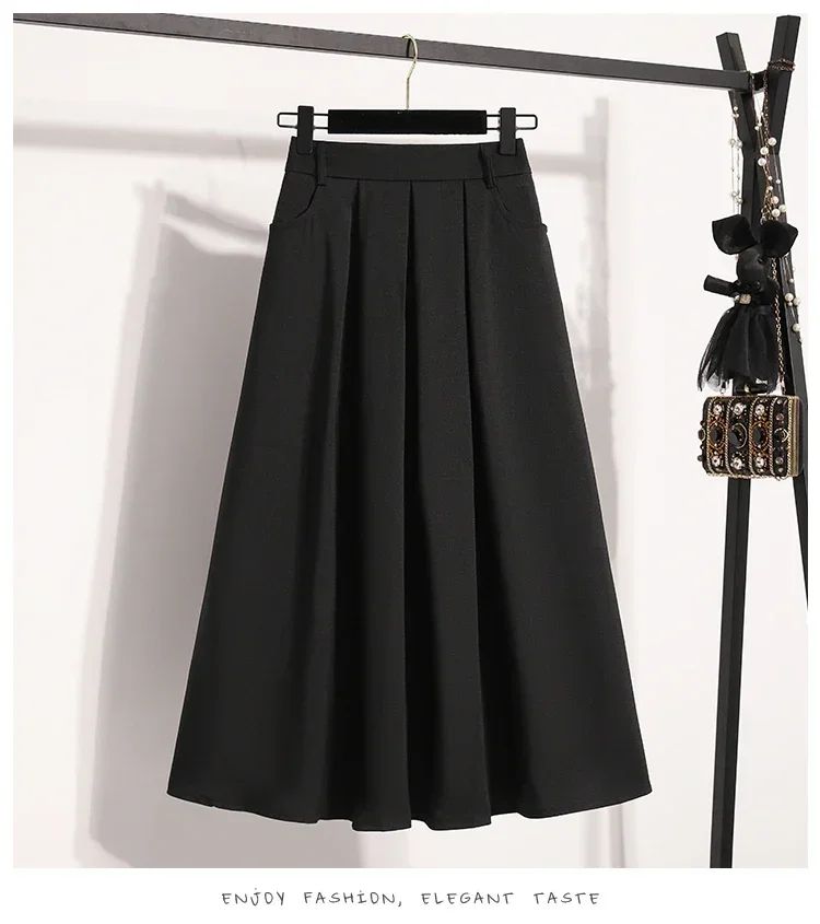 Solid Color Versatile Medium Length Skirt Pleated Plus Size A-Line Maxi Gown Cover Hip Spring Summer 2025 New Half-length Skirt