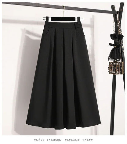 Solid Color Versatile Medium Length Skirt Pleated Plus Size A-Line Maxi Gown Cover Hip Spring Summer 2025 New Half-length Skirt