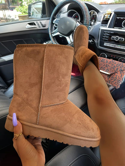 Comfortable Solid Color Medium Top Snow Boots Versatile Non-slip Winter Warm Outdoor Boots