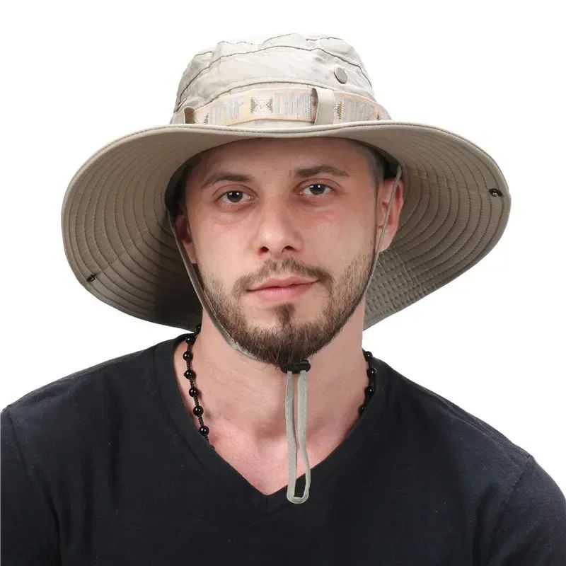Summer Bucket Hat Outdoor UV Protection Wide Brim Panama Safari Hat Mesh Fisherman Beach Cap for Hiking Cycling Fishing Hat
