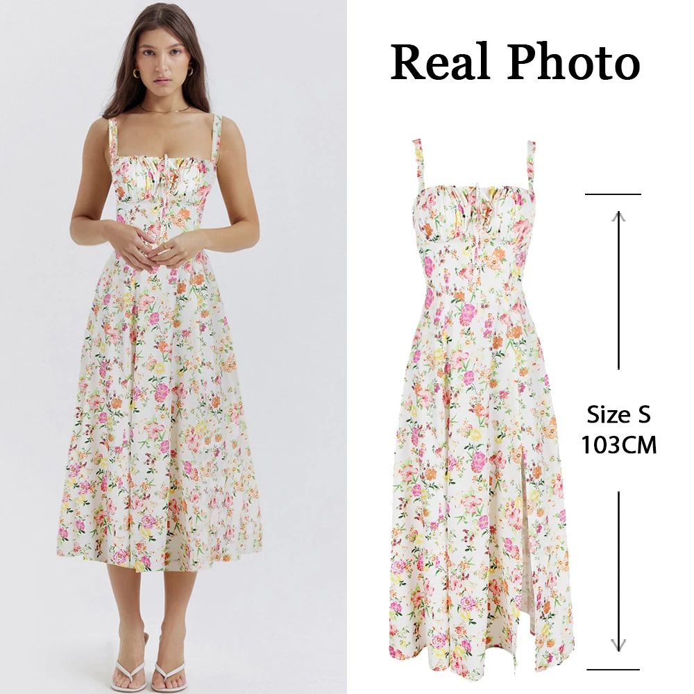 Suninheart Women's Summer Floral Print Dresses Sweet Elegant Midi Holiday Dress