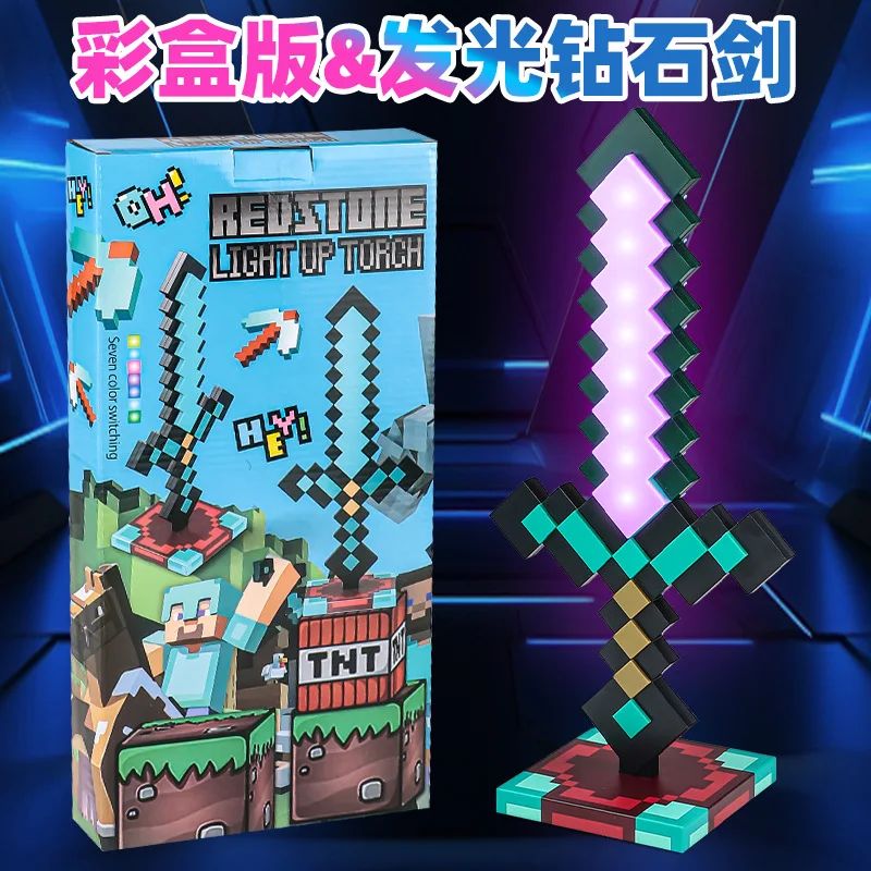 Minecraft Diamond Sword LED Night Light 3D Gamer Desk Lamp USB Charging Glowing Toys for Kids Room Decor, Birthday Gift for Boys