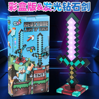 Minecraft Diamond Sword LED Night Light 3D Gamer Desk Lamp USB Charging Glowing Toys for Kids Room Decor, Birthday Gift for Boys