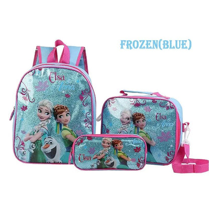 Disney Cartoon Princess Elsa Schoolbag Cute Large-capacity 3-piece Set of Children's Girls Boy Backpack Children's Schoolbag