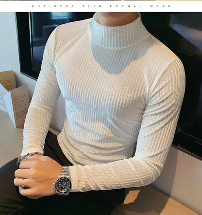 New Gold Velvet T Shirt Men Clothing Fashion Trend Male Luxury Prom Party Long-sleeved Striped Pullover Tops Homme