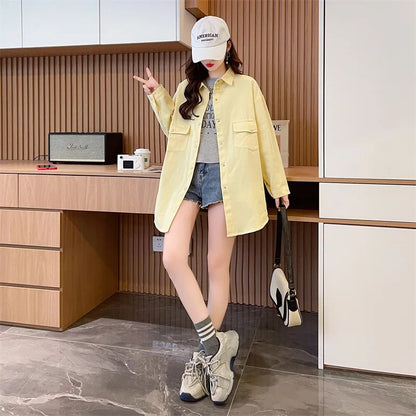 Casual Stylish Denim Long Sleeve Shirt For Women New Spring Autumn Loose Fit Age-Reducing Hong Kong Style Jacket With Button