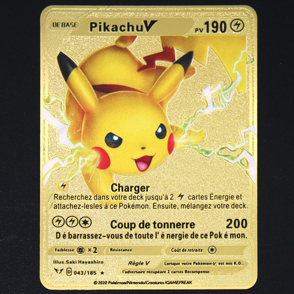 Pokémon 183200 Pontos Alto HP Cartas de Metal Douradas Pretas Inglês Francês Vmax Mega GX Coleção de Cards Charizard Pikachu Mewtwo