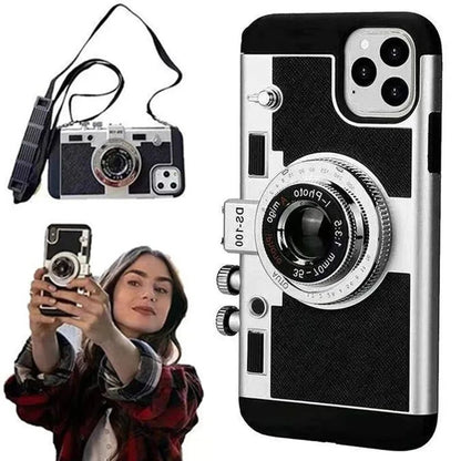 Capa de Couro Emily Em Paris Câmera Retrô 3D para IPhone 11 13 14 15 16 Pro Max 12 Mini XS XR X 7 8 Plus SE 2022 Acessórios IPhone