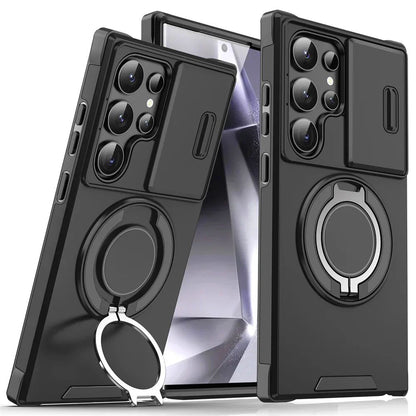 Capa Armor com Suporte Magnético para Samsung S25 S24 S22 S21 S23 S20 Ultra Plus FE com Proteção de Câmera Deslizante e Antichoque