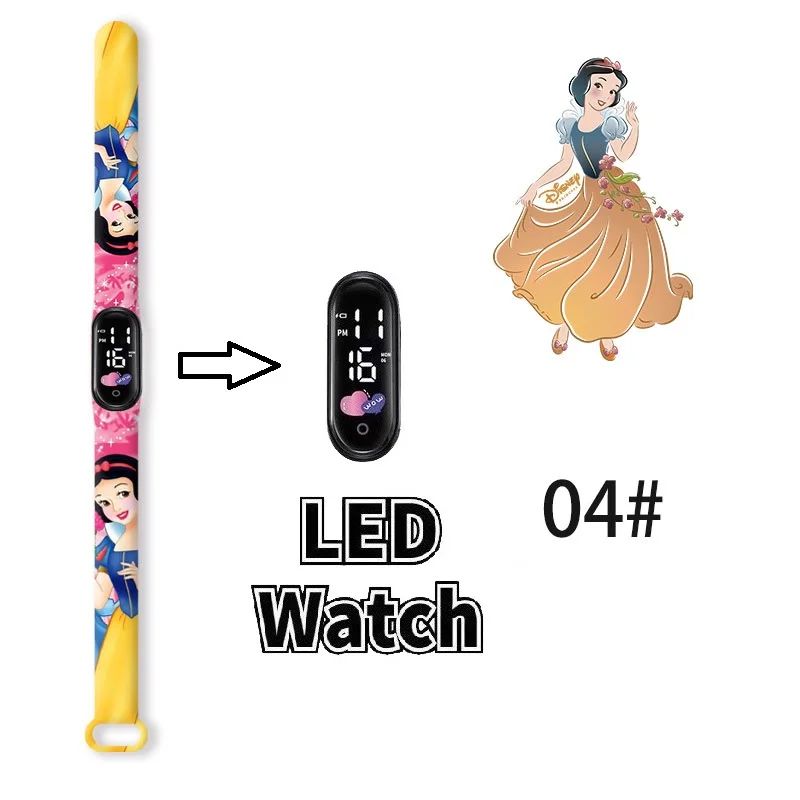 Disney Princess Kids Digital Watch Cartoon Action Figure Snow White LED Touch Waterproof Electronic Watch Toys for Children