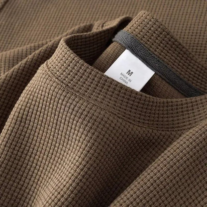 Men's Summer Waffle Round Neck Short Sleeve T-Shirt Comfortable Breathable Short-Sleeved Top for Casual Wear