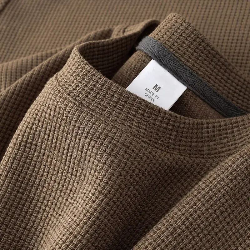 Men's Summer Waffle Round Neck Short Sleeve T-Shirt Comfortable Breathable Short-Sleeved Top for Casual Wear